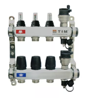 Коллекторная группа TIM с расходомерами 1" нержавеющая сталь без кранов 3 вых