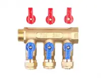 Коллектор TIM с шаровыми кранами 1" х 20 ц красные/синие ручки 3 вых