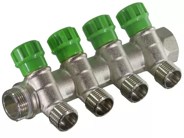 Коллектор TIM с вентилями 135° никелированный под евроконус 3/4*3/4 4 вых