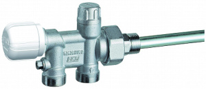 Узел терморегулирующий FAR нижнего подключения с запорным вентилем отводы М24х19 к радиатору 3/4" для 1 и 2-трубных систем