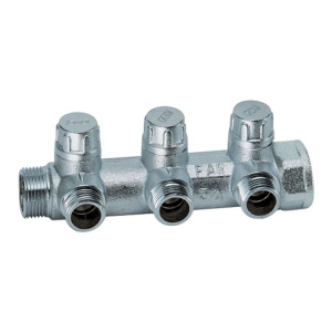 Коллектор запорно-балансировочный FAR 3/4" на 3 отвода 1/2"EU c вставкой под уплотнение