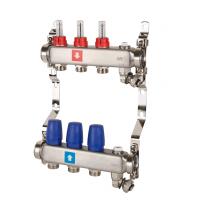 Коллектор MVI из нержавеющей стали в сборе с расходомерами дренажным краном и краном Маевского 1" х 3/4" ЕК PN10 3 вых.