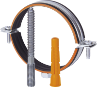 Хомут трубный металлический HUMALT М10  (87-94) 3" с гайкой,шпилькой-шурупом и дюбелем