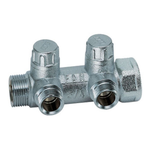 Коллектор запорно-балансировочный FAR 3/4" на 2 отвода 1/2"EU c вставкой под уплотнение