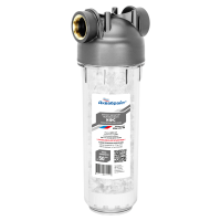 Прозрачный магистральный фильтр Аквабрайт АБФК-10/1 дозатор полифосфата стандарт Slim Line