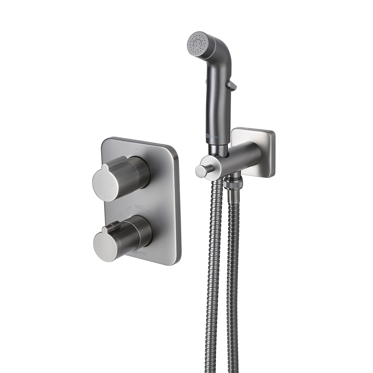 Смеситель Lemark Bronx LM3740GM с гигиеническим душем термостатический встраиваемый