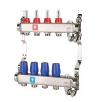 Коллектор MVI из нержавеющей стали в сборе с расходомерами дренажным краном и краном Маевского 1" х 3/4" ЕК PN10 4 вых.