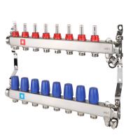 Коллектор MVI из нержавеющей стали в сборе с расходомерами дренажным краном и краном Маевского 1" х 3/4" ЕК PN10 8 вых.