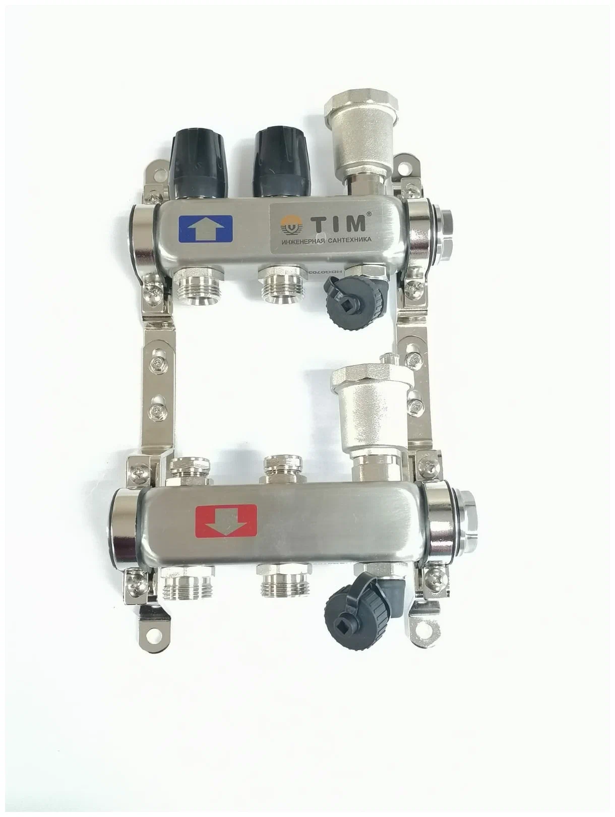 Коллекторная группа TIM с настроечными и термостатическими клапанами дренажными кранами и авто-воздухоотводчиками 1" нерж 2 вых