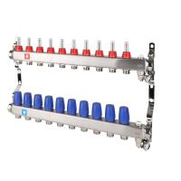 Коллектор MVI из нержавеющей стали в сборе с расходомерами дренажным краном и краном Маевского 1" х 3/4" ЕК PN10 10 вых.