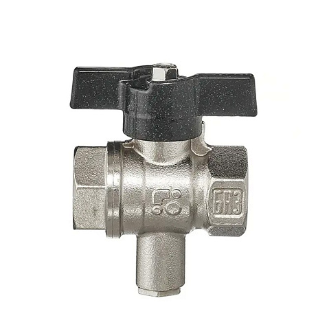 Кран шаровой латунный БАЗ 11Б27п1 DN15 PN40 под термодатчик М10 никелированный муфта-муфта бабочка