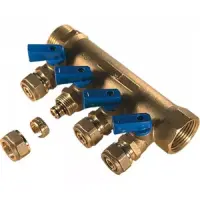Коллектор TIM с шаровыми кранами 3/4" х 16 ц 6 выходов красные/синие ручки