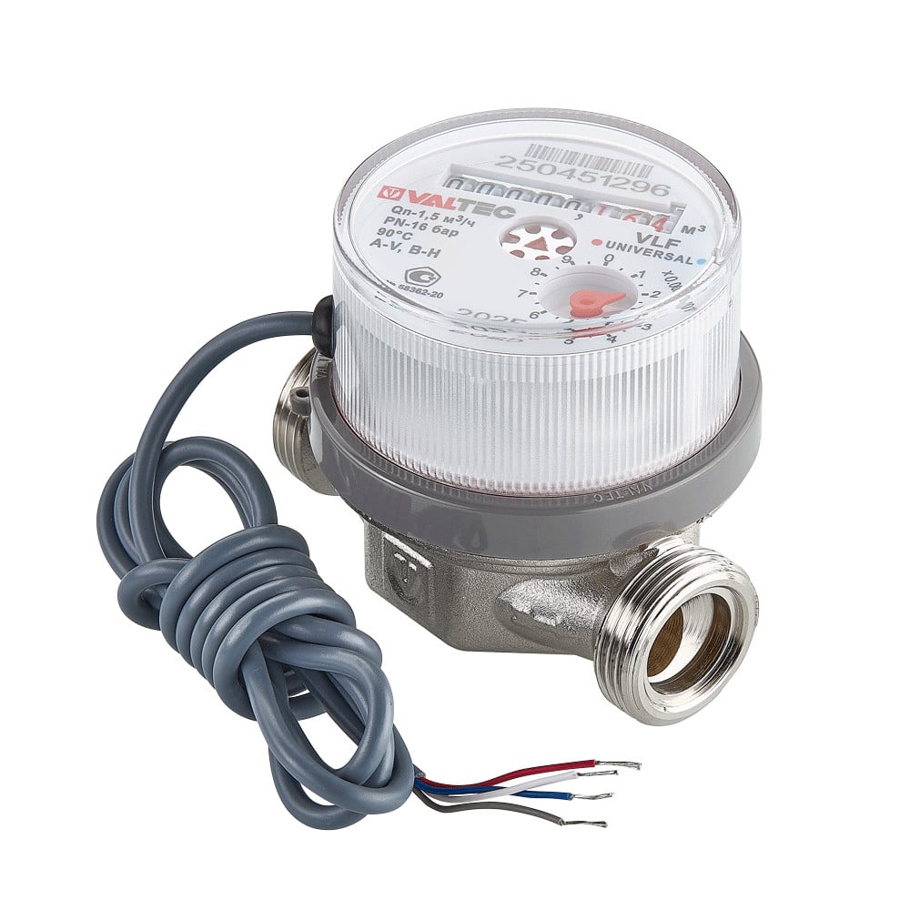 Водосчетчик Valtec универсальный с импульсным выходом без сгонов 1/2", 80 мм