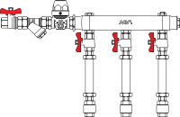 Узел коллекторный MVI левый вход Ду20 с редуктором 1/2" с проставками 2 вых.
