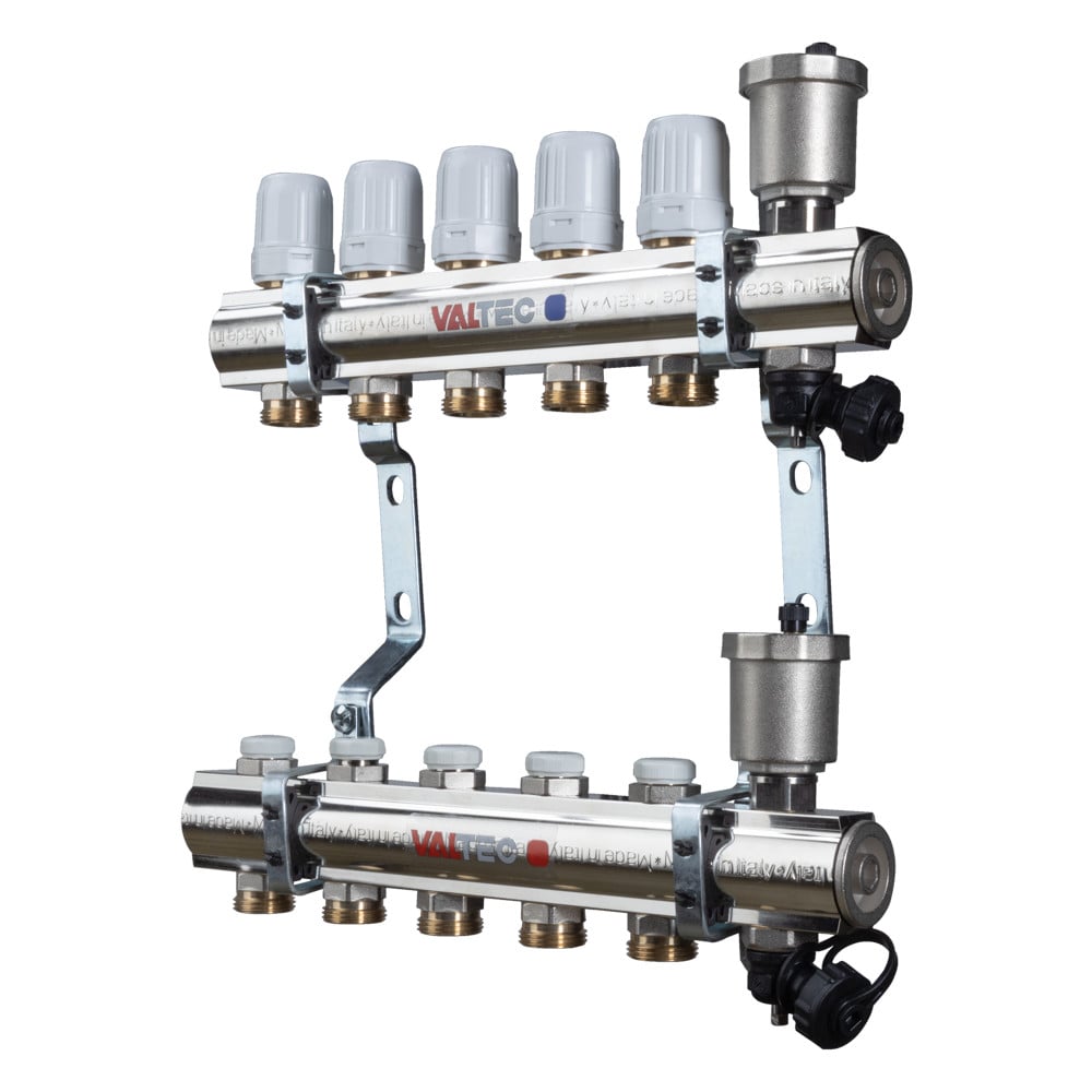 Коллекторный блок латунный Valtec c регулирующими и балансировочными клапанами 1"x3/4" 12 вых