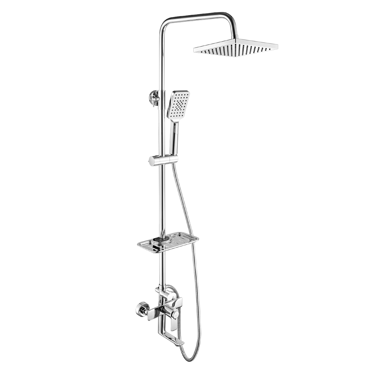 Смеситель термостатический Rossinka RS50-46 для ванны и душа с регулируемой высотой штанги поворотным изливом и лейкой Тропический дождь