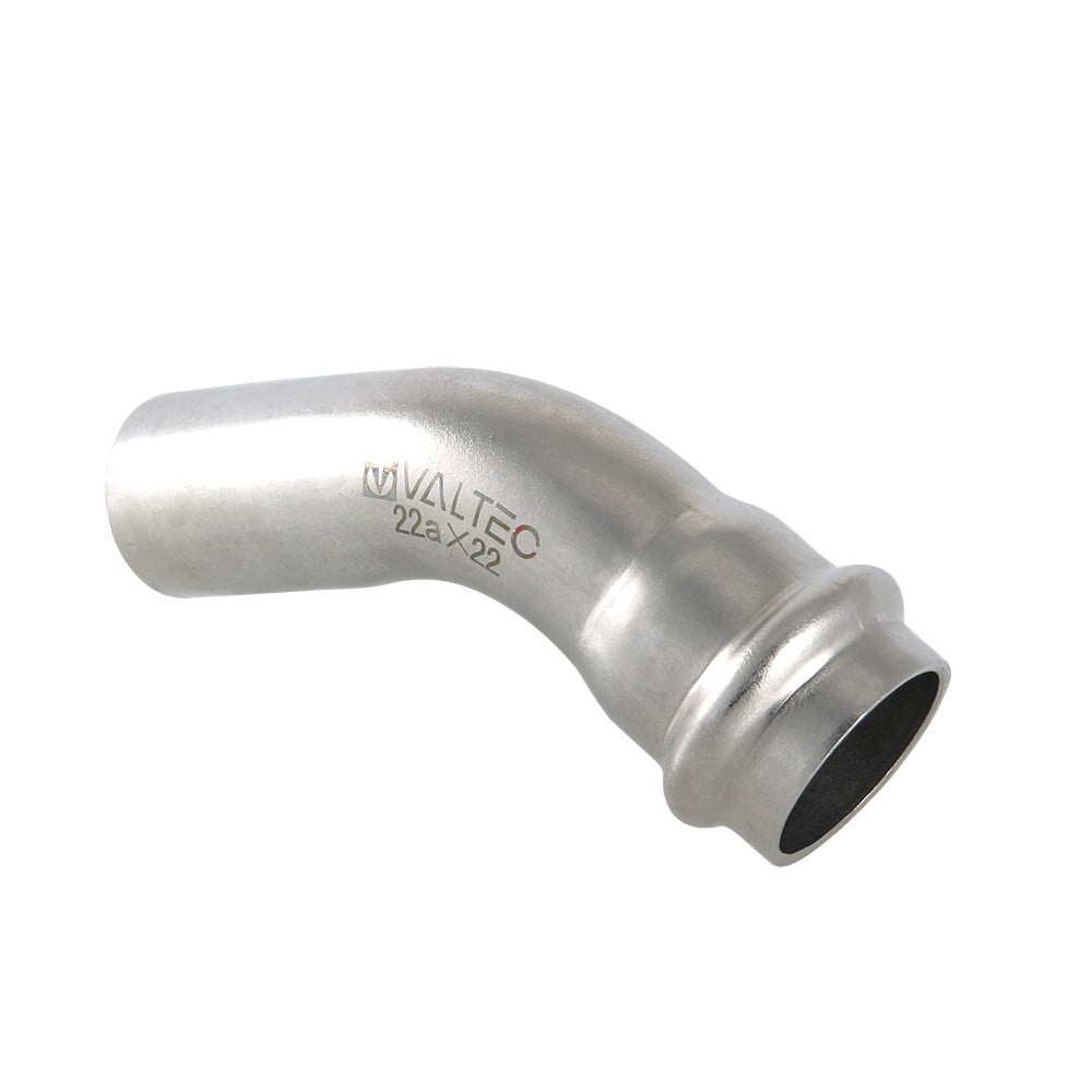 Угольник 45° Valtec (раструб–раструб) нержавеющая сталь 35 х 35 мм