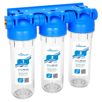 Трехступенчатый магистральный фильтр Аквабрайт АБФ-3 1/2 стандарт SLIM LINE