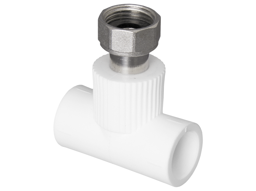 Тройник PPR Tebo с накидной гайкой 1v металлический штуцер 20x3/4"