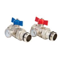 Краны шаровые MVI для коллектора (комплект 2 штуки) 1" PN16 с термометром