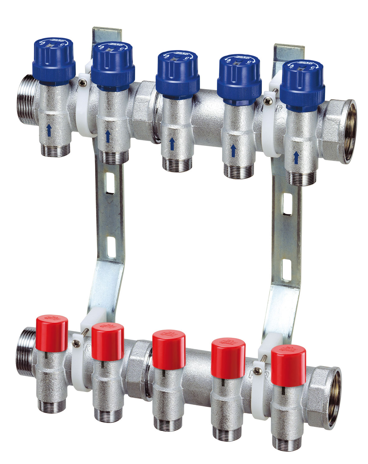 Коллектор из нержавеющей стали FAR 1"ВР на 7 отв. 3/4"EU с расходомерами