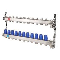 Коллектор MVI из нержавеющей стали в сборе без расходомеров c дренажным краном и краном Маевского 1"х3/4" ЕК PN10 11 вых.