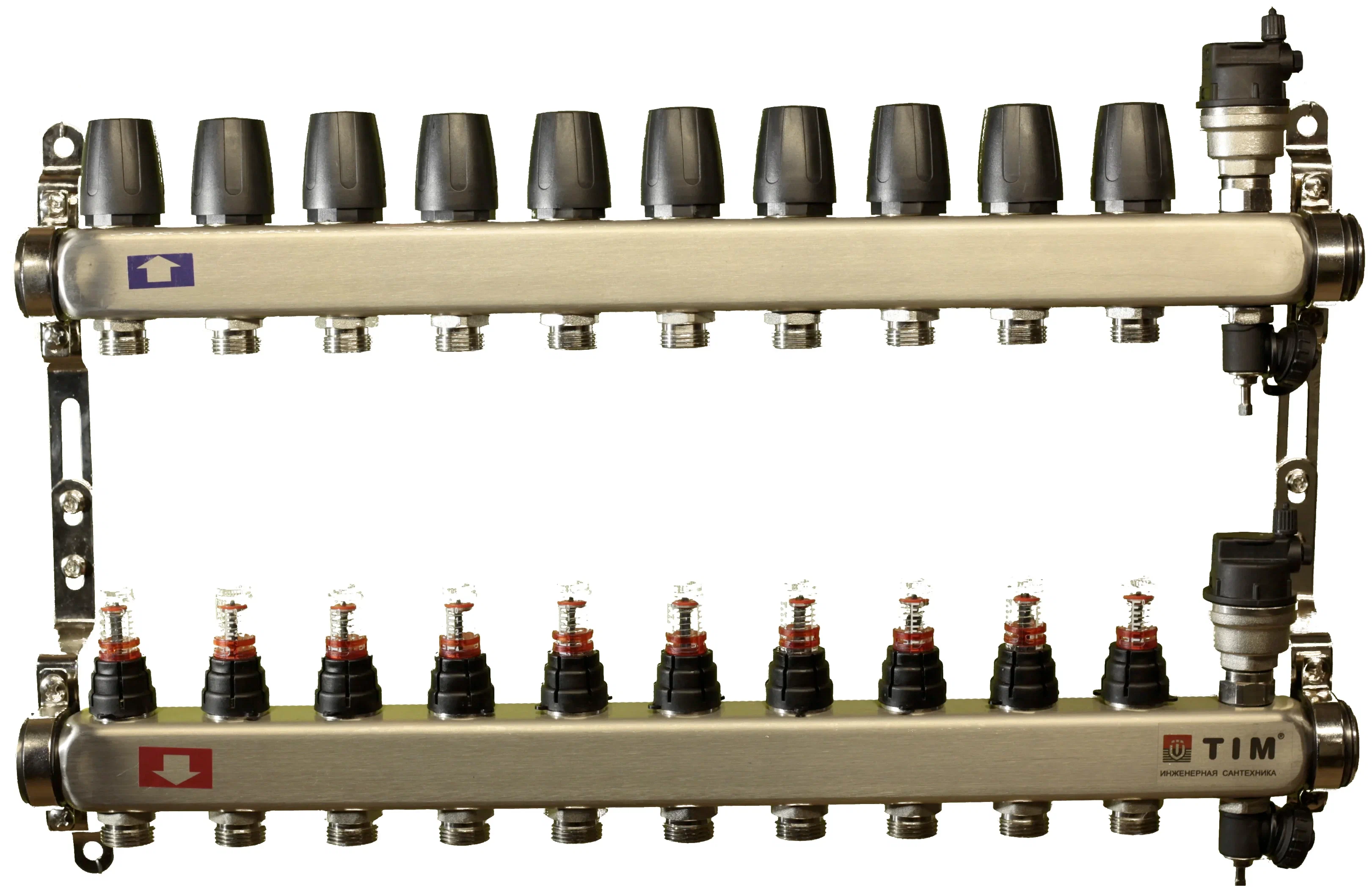 Коллекторная группа TIM с расходомерами 1" нержавеющая сталь без кранов 11 вых