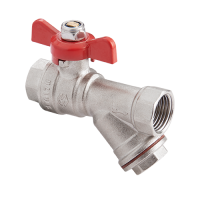 Кран шаровой 1/2" MVI из латуни прямой с фильтром грубой очистки (вн-вн, рукоятка «бабочка»)