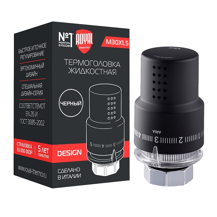 Термоголовка жидкостная Royal Thermo Design М30х15 Черный матовый