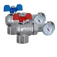 Кран шаровой TIM угловой с полусгоном и термометром 1"