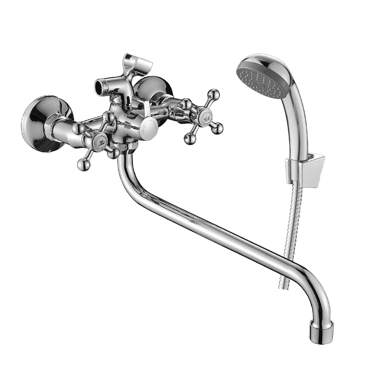 Смеситель Decoroom DR54045 двуручный для ванны универсальный с поворотным изливом 300 мм