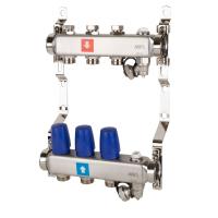 Коллектор MVI из нержавеющей стали в сборе без расходомеров c дренажным краном и краном Маевского 1"х3/4" ЕК PN10 3 вых.