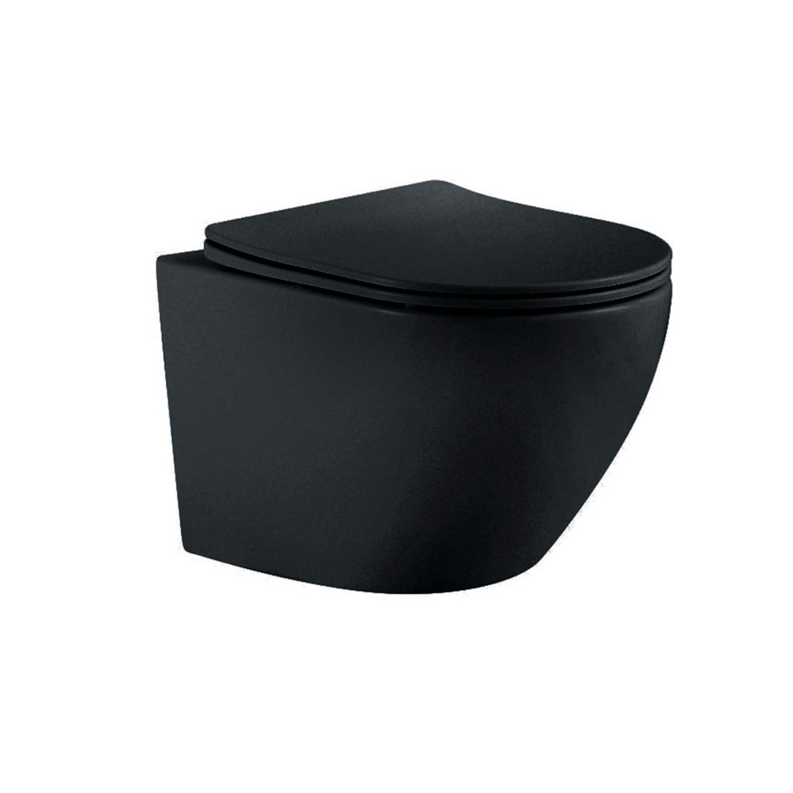 Унитаз подвесной безободковый Aquatek ЕВРОПА 525*360*320 с сиденьем Soft Close черный матовый