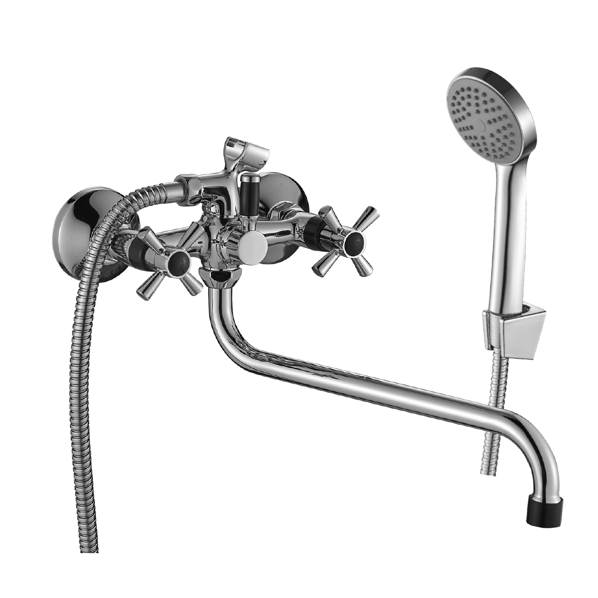 Смеситель Decoroom DR51045 двуручный для ванны универсальный с поворотным изливом 300 мм Хром/черный