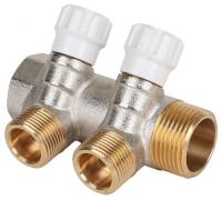 Коллектор MVI латунный с регулирующими вентилями 1"х1/2"ЕК PN10 2 вых.