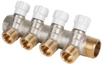 Коллектор MVI латунный с регулирующими вентилями 1"x3/4"EK PN10 4 вых.