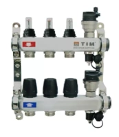 Коллекторная группа TIM с расходомерами 1" нержавеющая сталь без кранов 3 вых