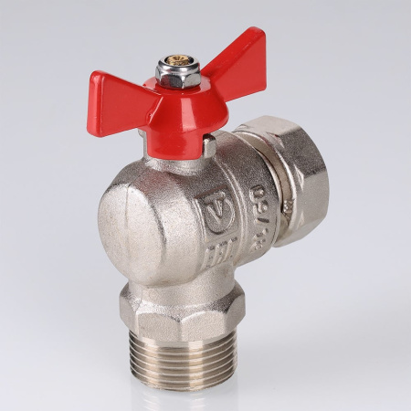 Кран шаровой Valtec угловой с накидной гайкой и наружной резьбой короткий 1/2" х 1/2"
