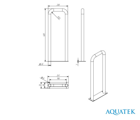 Поручень настенный стационарный Aquatek 230 мм 62 см