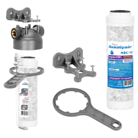 Прозрачный магистральный фильтр Аквабрайт АБФК-10/34 дозатор полифосфата стандарт Slim Line 10