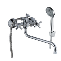 Смеситель Decoroom DR51045 двуручный для ванны универсальный с поворотным изливом 300 мм Хром/белый