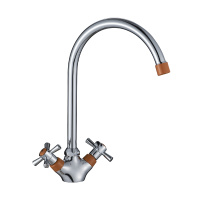 Смеситель Decoroom DR51028 двуручный для кухни с высоким поворотным изливом Хром/оранжевый