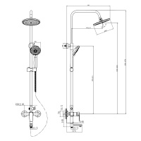 Смеситель Rossinka S35-46 для ванны и душа с регулируемой высотой штанги и лейкой Тропический дождь