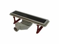 Водоотводящий желоб ZEISSLER с двухсторонней решеткой горизонтальный сток Evolux Glass черное глянцевое стекло 70 мм 600 мм