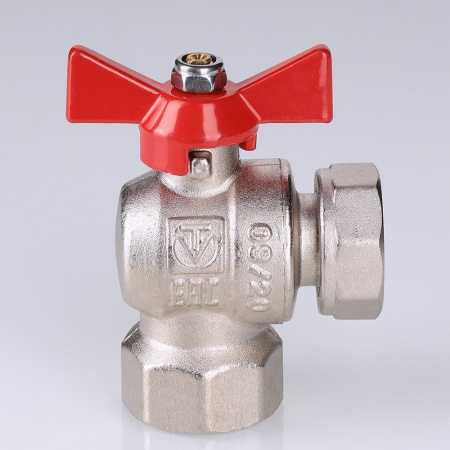 Кран шаровой Valtec угловой с накидной гайкой и внутренней резьбой короткий 1/2" х 1/2"