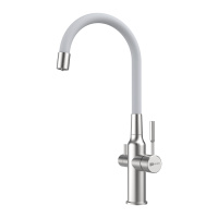 Смеситель Lemark Expert LM5083S для кухни с подключением к фильтру с питьевой водой Сталь/Белый