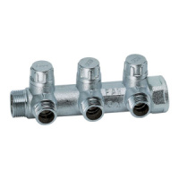 Коллектор запорно-балансировочный FAR 3/4" на 3 отвода 1/2"EU c вставкой под уплотнение