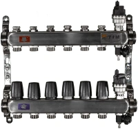 Коллекторная группа TIM с настроечными и термостатическими клапанами дренажными кранами и авто-воздухоотводчиками 1" нерж 6 вых