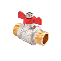 Кран шаровой MVI из латуни прямой, цапка-цапка (нар-нар, рукоятка «бабочка») 1/2"