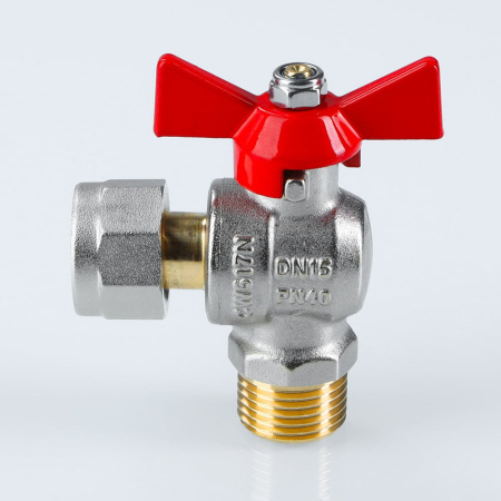 Кран шаровой Valtec угловой с накидной гайкой и наружной резьбой 1/2" х 3/4"